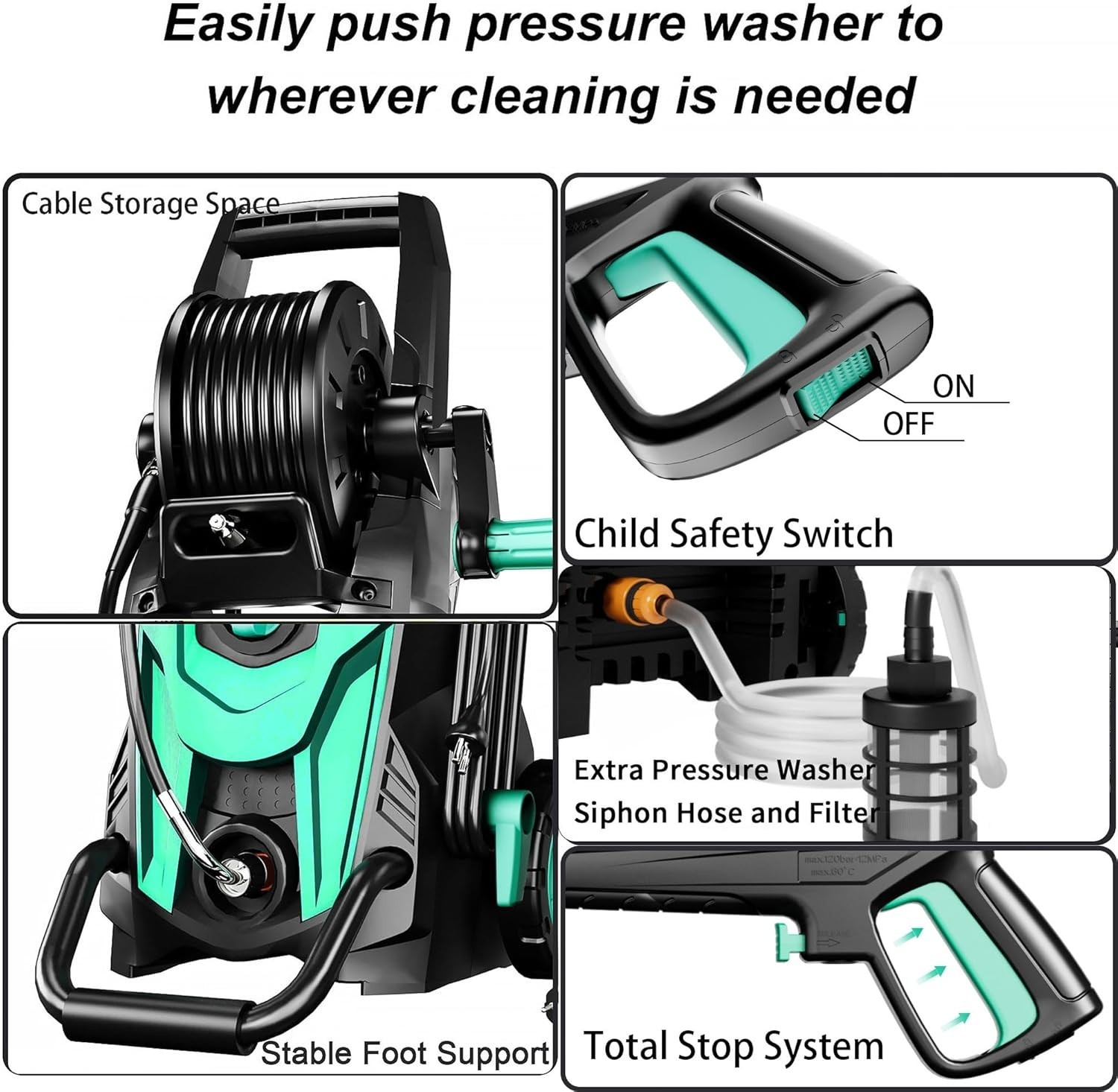 FOTING Pressure Wash 4500 PSI, 3.2 GPM Electric Pressure Washer with 4 Nozzles
