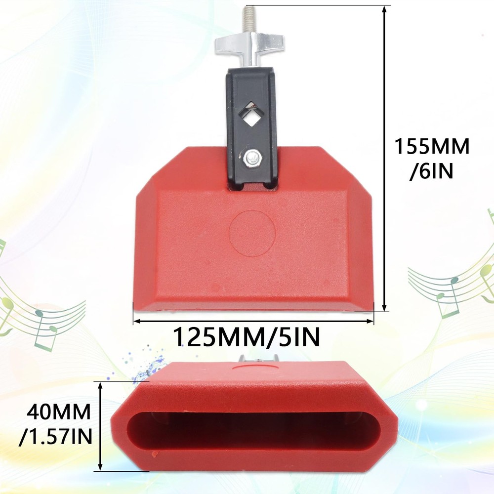 5" Red Jam Block with Adjustable Mounting Bracket, Plastic Percussion Instrumen
