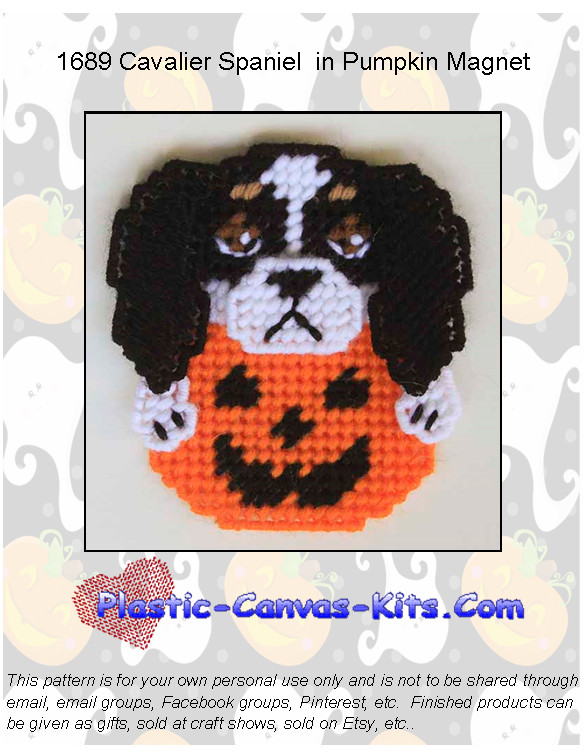 Halloween Cavalier Spaniel and Pumpkin Magnet-Plastic Canvas Pattern or Kit