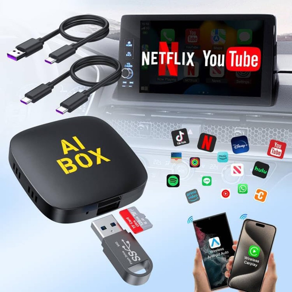 Wireless CarPlay AI Box Android Auto Adapter WIFI Converter with Netflix YouTube
