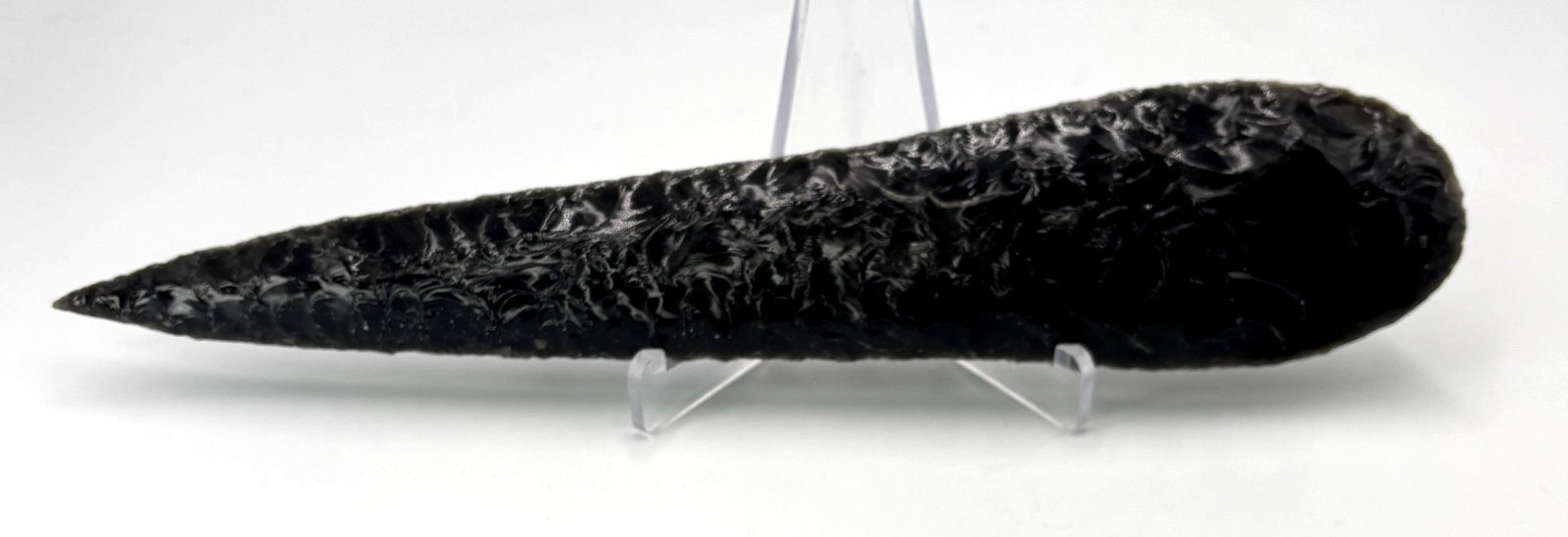 Modern Hand Knapped 9-1/2" Black Obsidian Spear Point Dagger  Finely Detailed