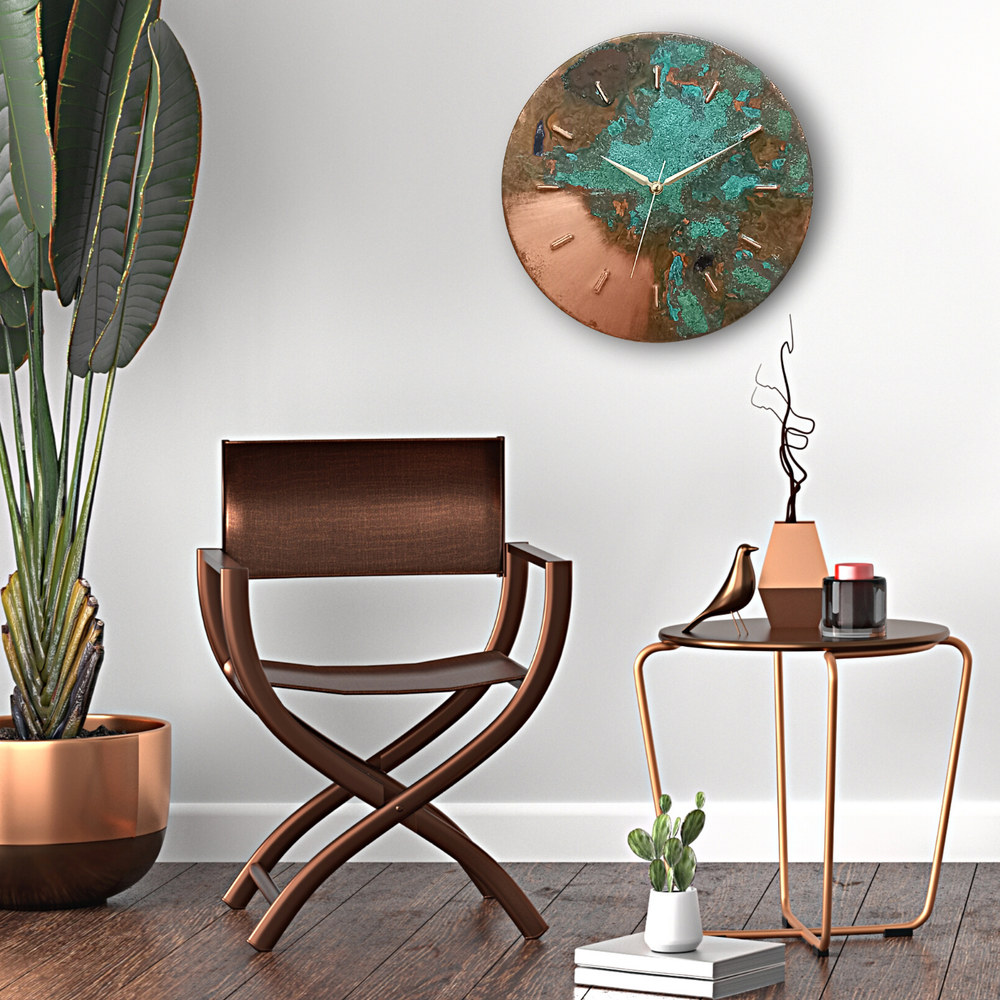 Mid Century Modern Silent Wall Clock, Handmade Original Copper Wall Decor