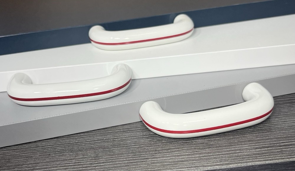 White Porcelain Ceramic Cabinet Handle Kitchen Pull Bath Drawer Red Stripe