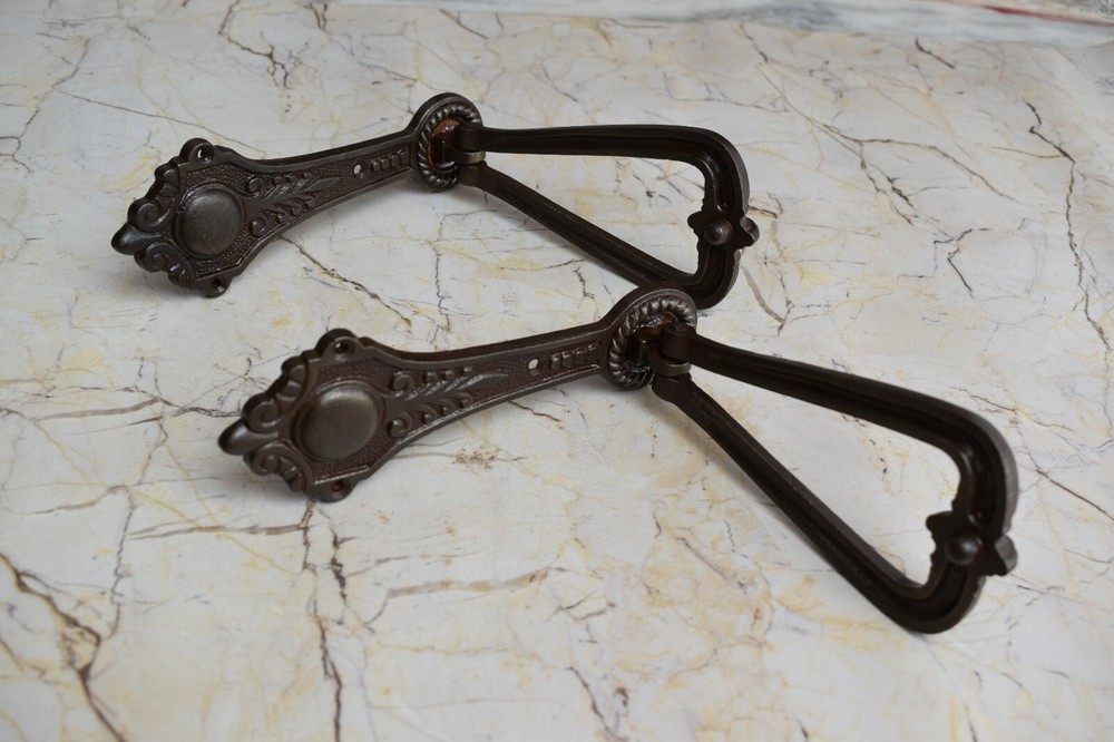 Vintage Cast Iron Victorian Door Gate Pull Knobs Knocker Handle Ring 2 pic