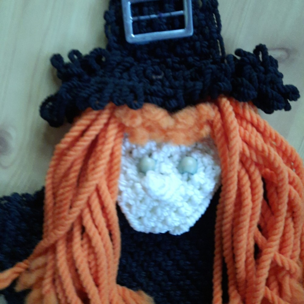 Vintage Halloween Macrame WITCH Handmade Wall Hanging