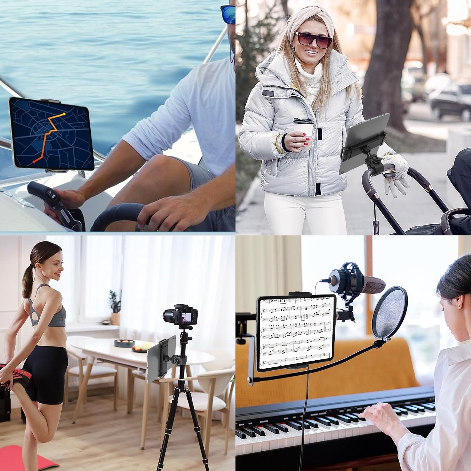 360° Rotatable Tablet Phone Mount Holder for Mic Stand Bike Treadmill Golf Cart