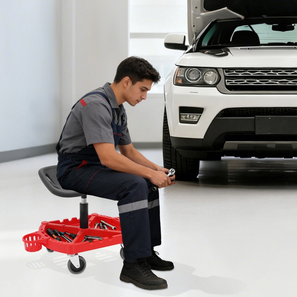 Adjustable Garage Shop Stool Rolling Work Stool Mechanic Work Seat With Casters