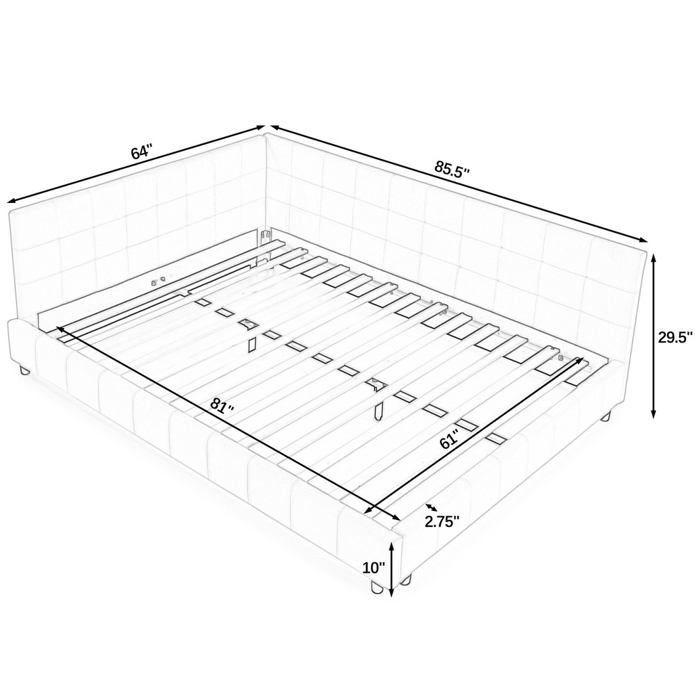 Queen Size Upholstered Tufted Bed Frame, Sofa Bed Frame with Comfortable Backr
