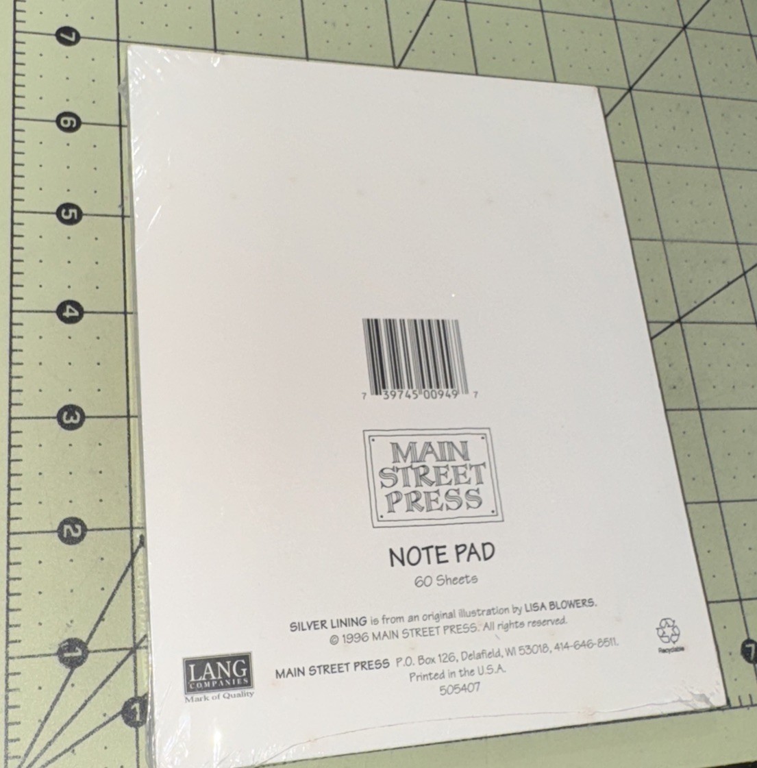 Main Street Press Note Pad Silver Lining NIP Lisa Blowers 60 Sheets 1996
