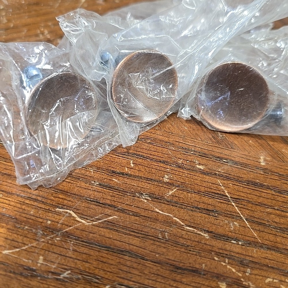 3 Vintage Amerock Satin Copper 1" Round Cabinet Knobs Drawer Pulls NOS MCM