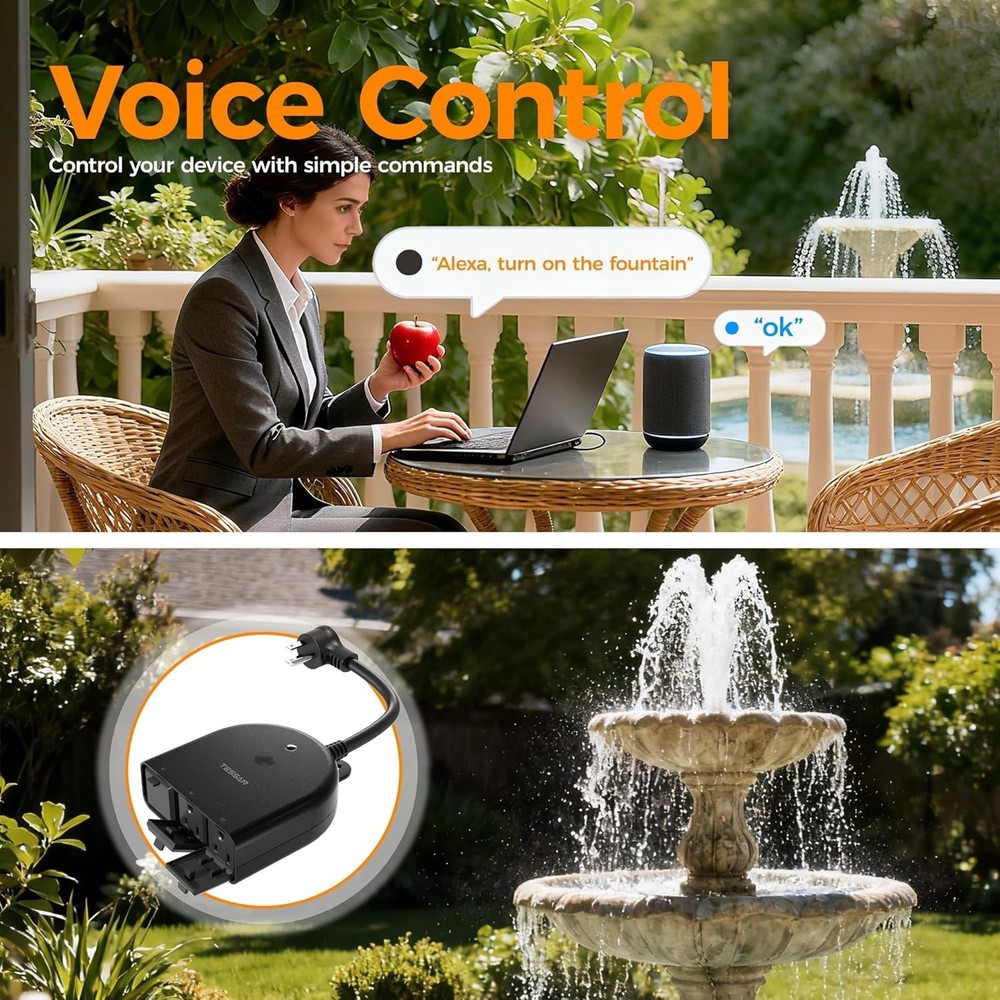 Outdoor Smart Outlet with Timer Function - 15A Waterproof Design for Smart Homes