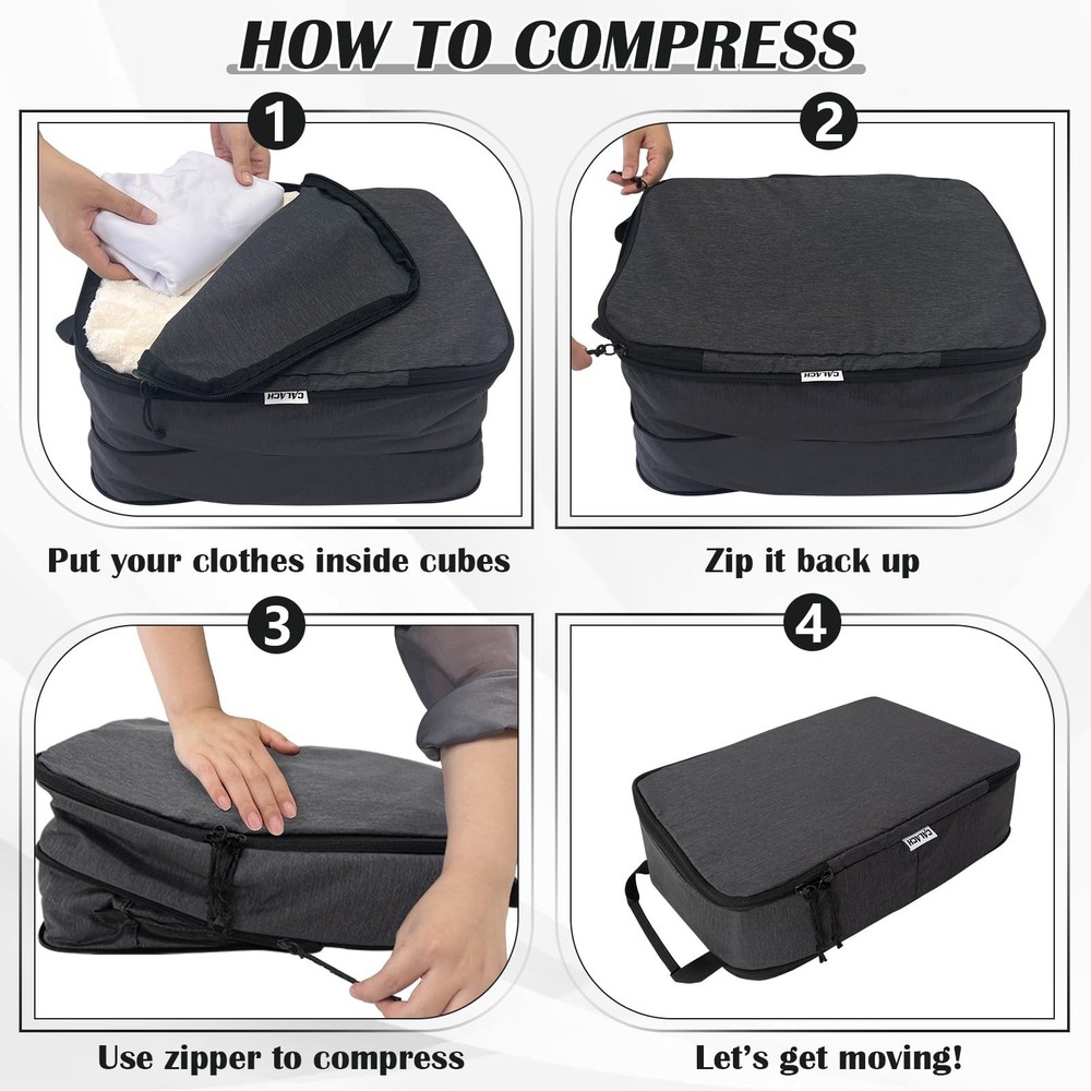 Compression Packing Cubes for Travel Essentials, 4 Set Expandable Travel Cube...