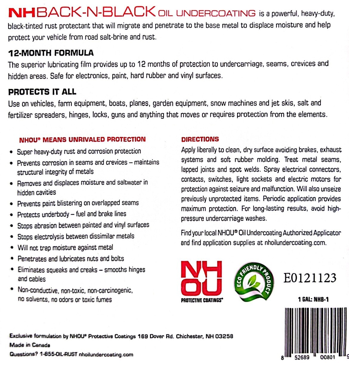 NH Oil Protective Coatings NHBACK-N-BLACK Rust Prevention Undercoating 1 Gallon