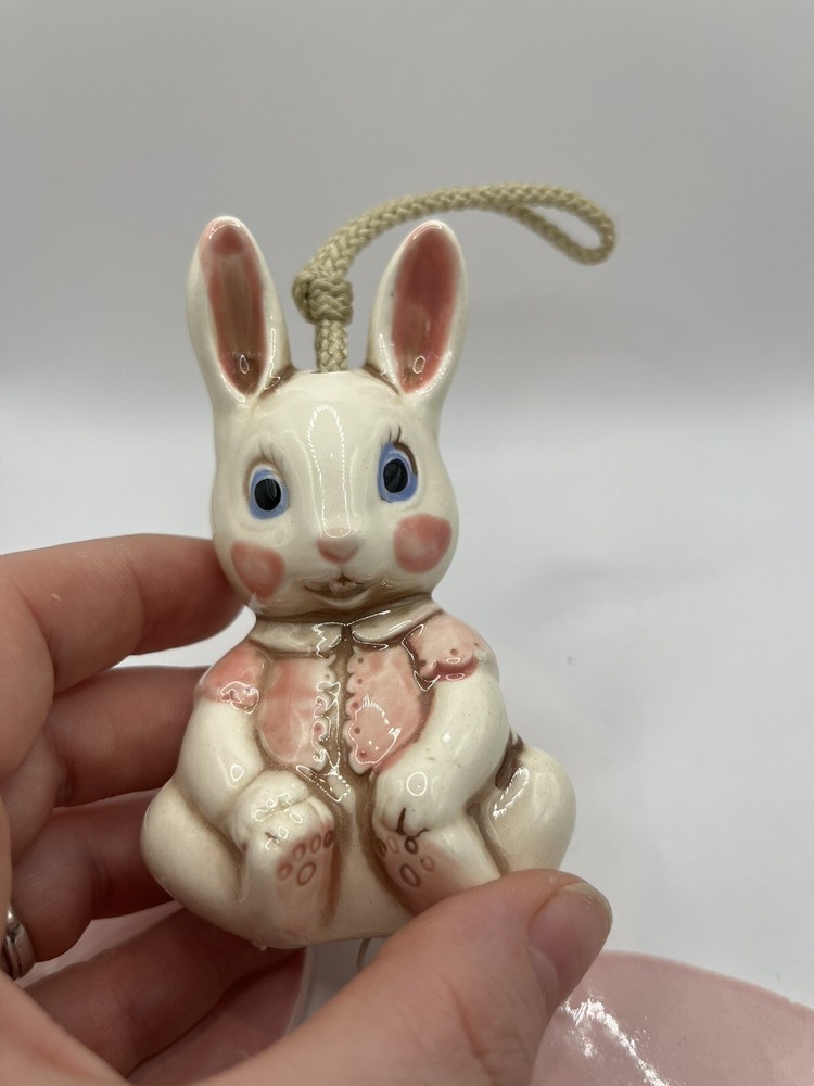 Rabbit Wind Chime Vintage Ceramic Bunny Easter Pink
