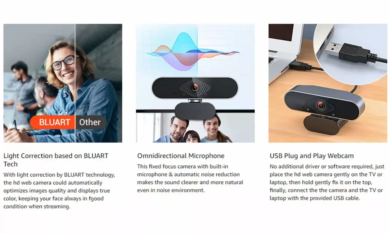 1080P Full HD USB Webcam for PC Desktop,Laptop Web Camera with Microphone