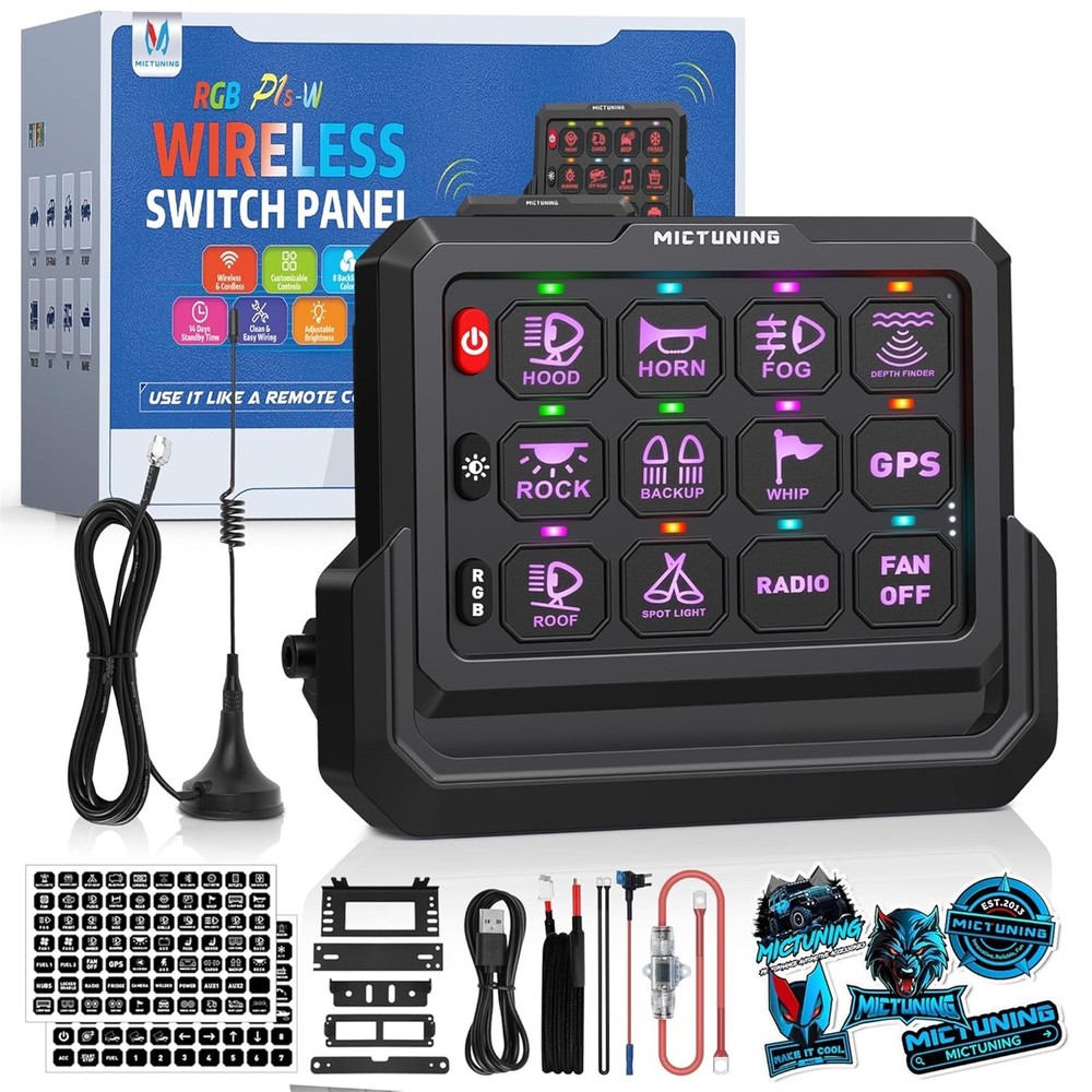 MiCTUNING P1S-W Wireless 12Gang LED Switch Panel Toggle Touch Switch Control Box