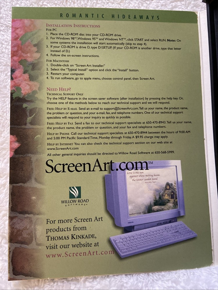 Romantic Hideaways PC CD ROM Thomas Kinkade Computer Scene Art Win Mac Screensav