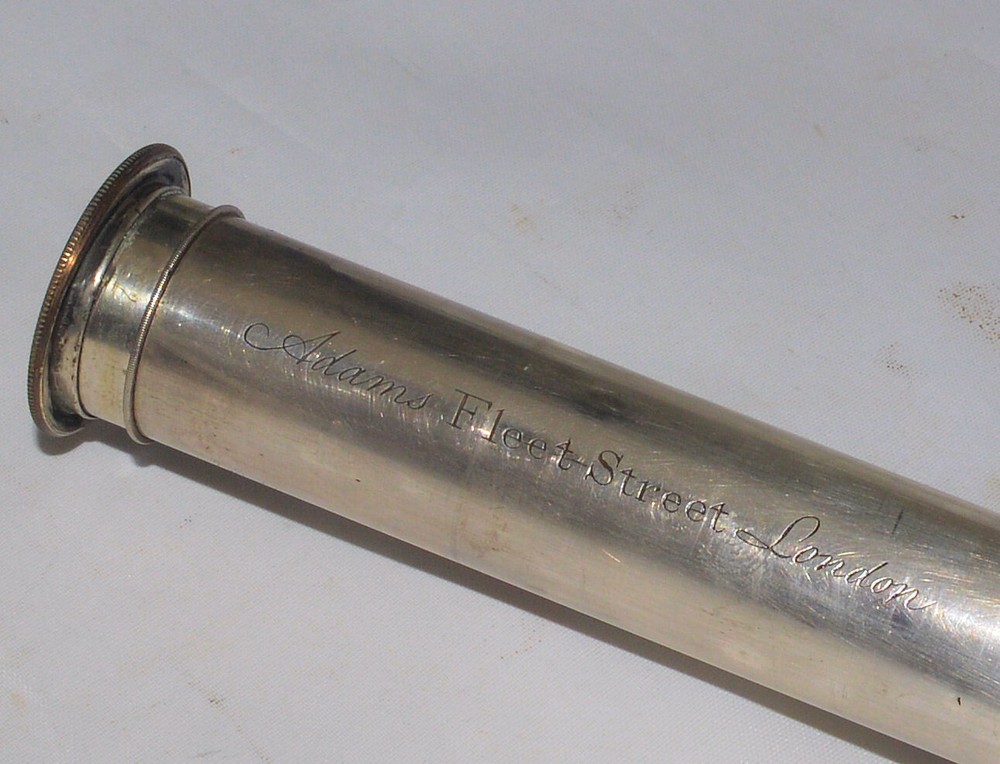 Three draw silver plate telescope – Adams.
