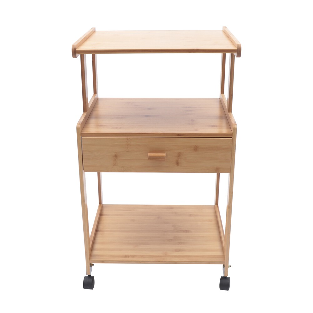 Space-Saving Printer Storage Rack Bamboo Rolling Cart Portable Printer Stand