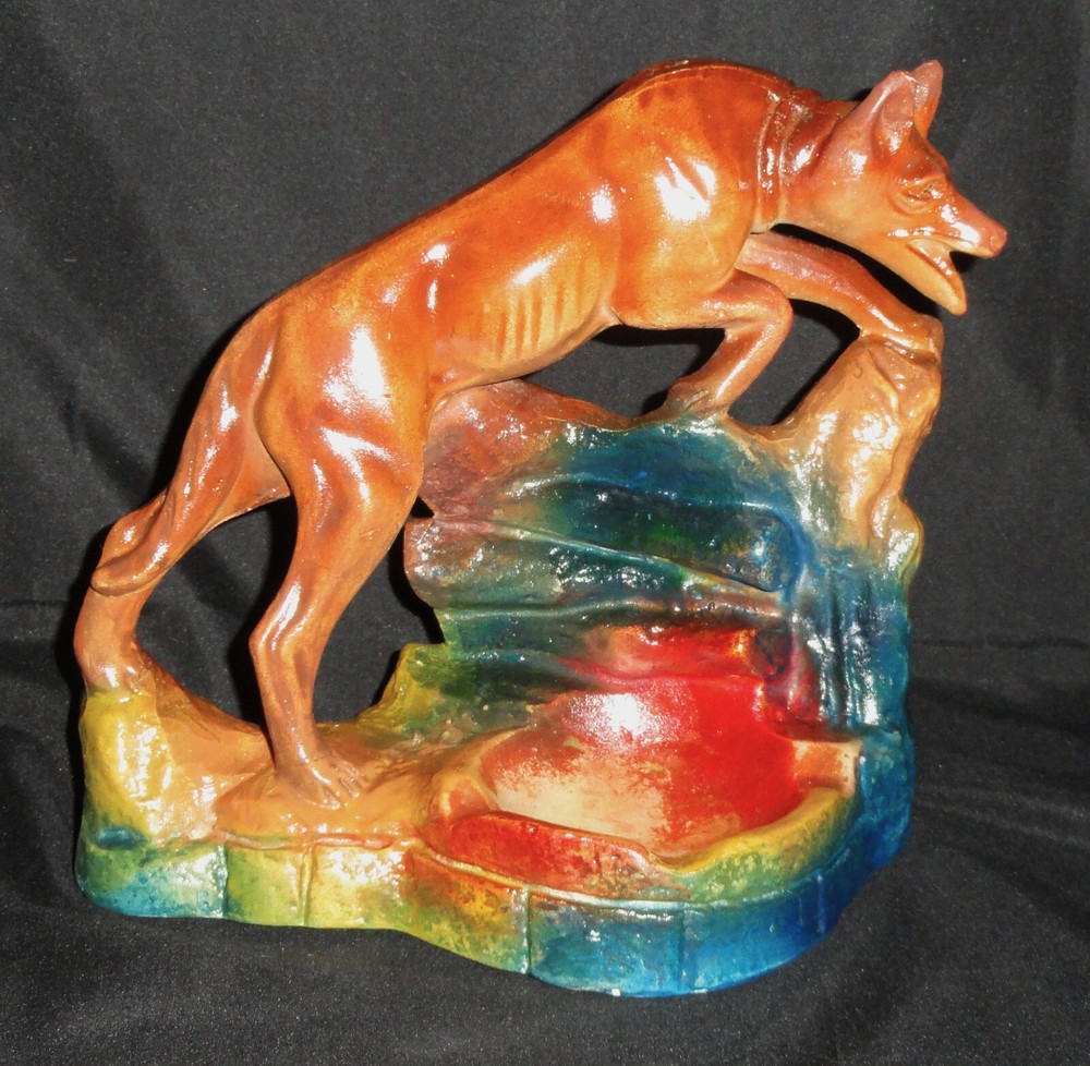 Vintage Chalkware ~ German Shepherd Dog ~ Ashtray ~ unmarked