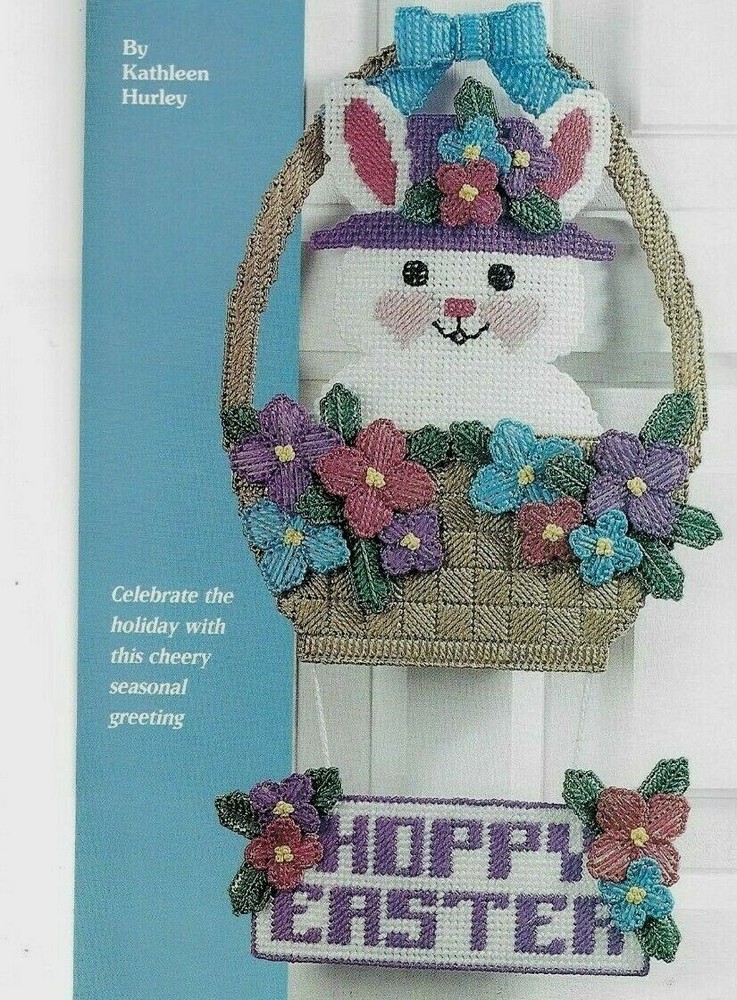 EASTER SMILES BUNNY IN BASKET DOOR DECOR PLASTIC CANVAS PATTERN INSTRUCTIONS