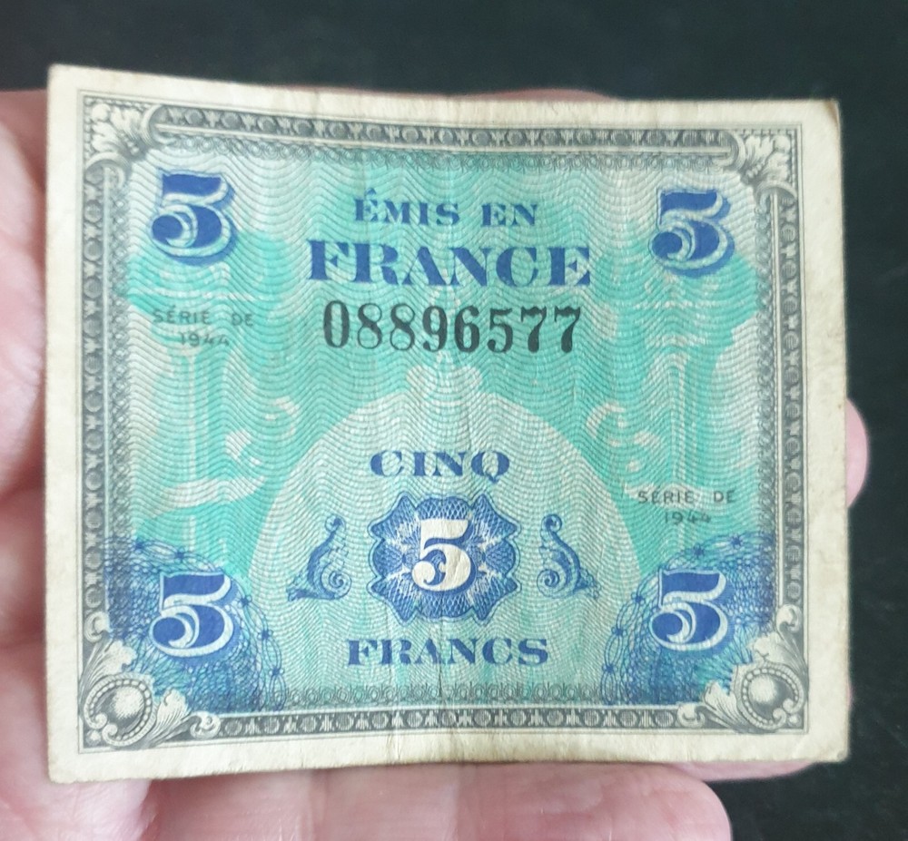 WW2 British Army 5 Franc Bank Note Issued in Normandy after D-Day June 6th 1944