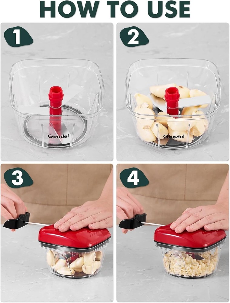 Manual Food Processor: Stainless Steel Pull Chopper with 2-Cup Capacity