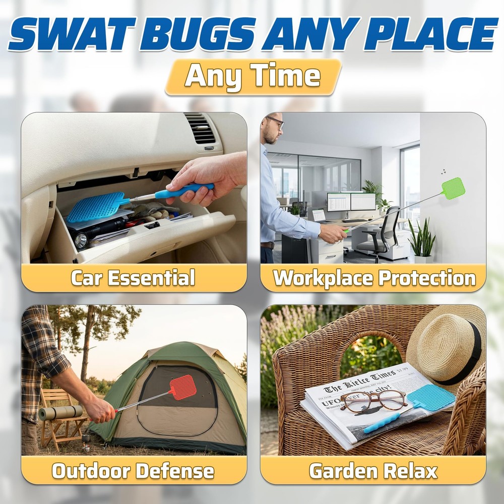 3-Pack Telescopic Fly Swatter Set – Durable and Lightweight Multicolor