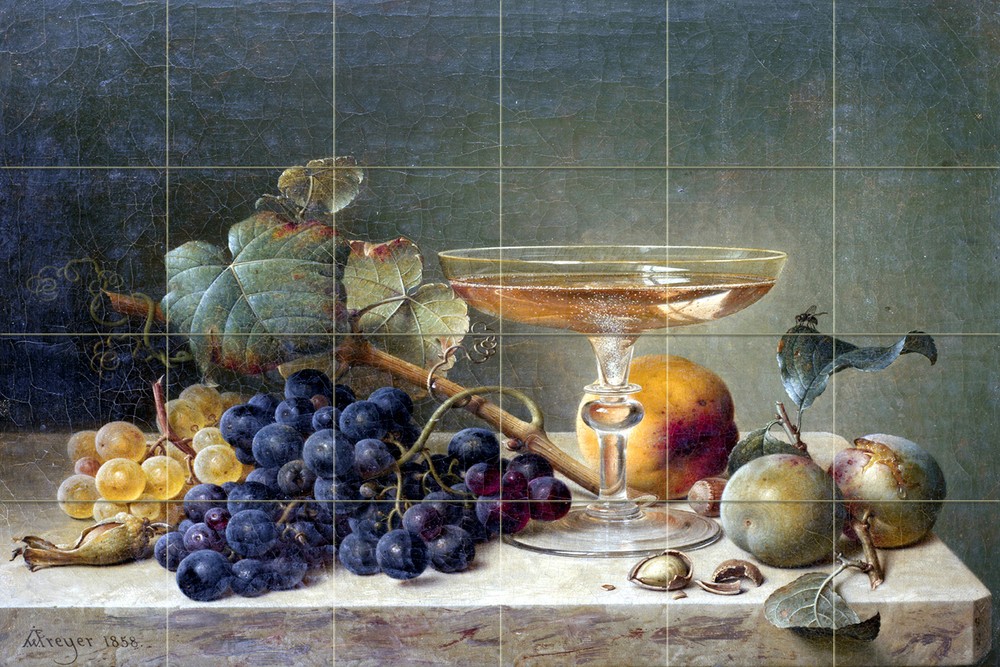 Fruit Nuts Glass Wine Grape Ceramic Mural Backsplash Bath Tile #2218