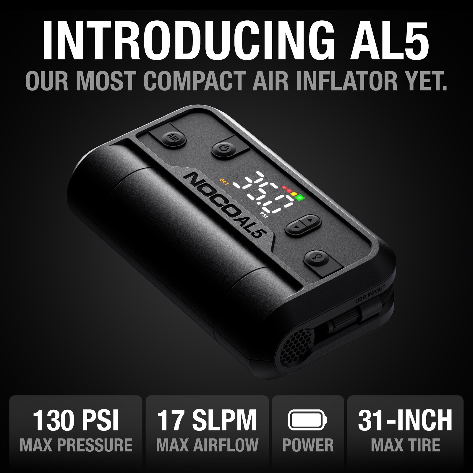 NOCO Air AL5: UltraFast Cordless Tire Inflator - Battery-Powered Air Compressor