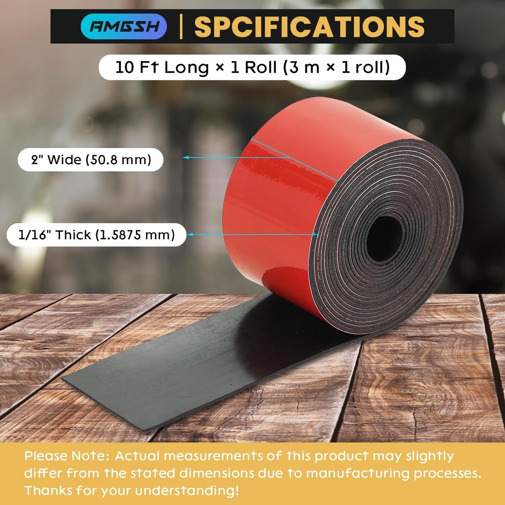 1/16" Thick × 2" Wide Neoprene Solid Rubber Strip, Self Adhesvie Solid Stri