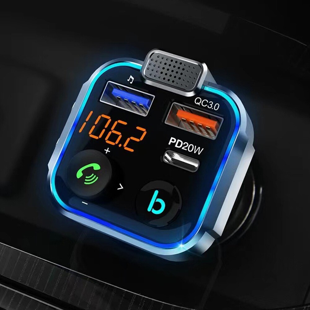 BT 5.0 MP3 Player Hands Free Calling Type-C PD 30W QC3.0 Fast Charger Car Kit