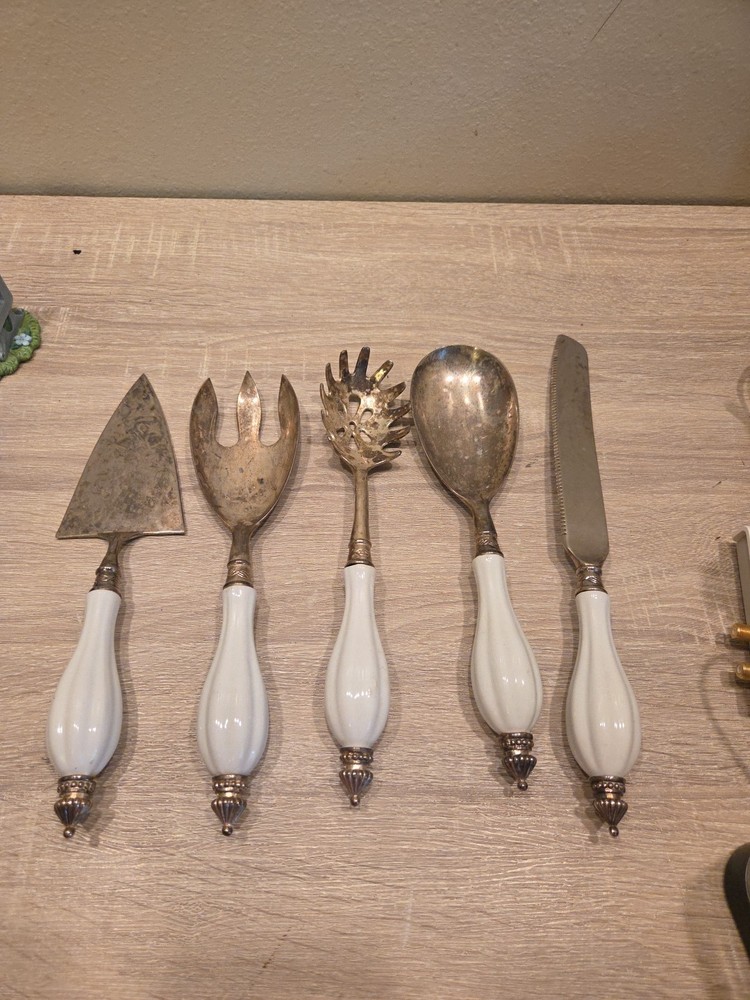 Godinger Vintage Hostess 5 pc Serving set-Silver Plated with Porcelain Handles