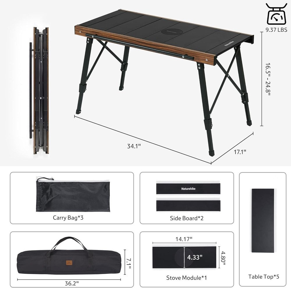 Upgraded IGT Camping Table, Height Adjustable IGT Cook System
