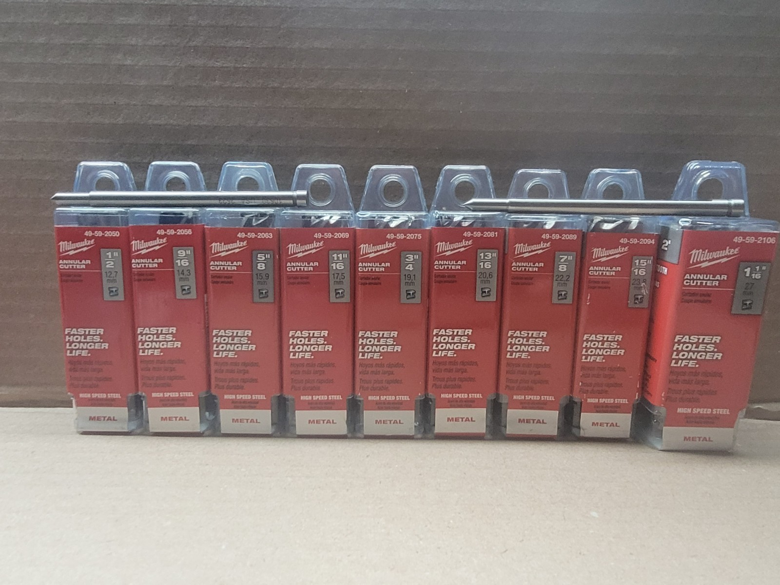 NEW 9 pc 2" DOC Milwaukee Annular Cutter Set. 1/2" - 1-1/16" with 2 Pilot Pins