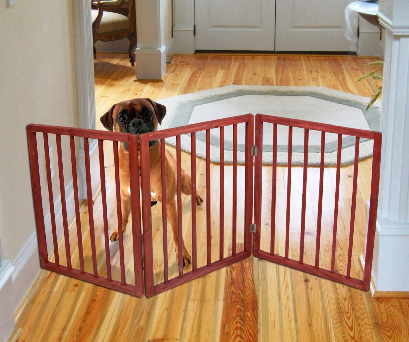 Folding Adjustable Pet Gate Wooden Z Pattern Design Dog 54"X24" NEW