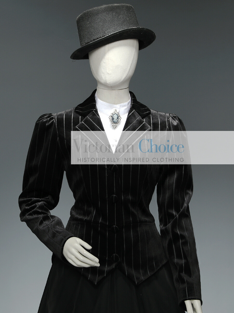 Women Black Victorian Edwardian 3PC Velvet Day Dress Suit Theater Steampunk 166