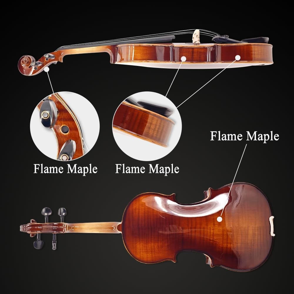 4/4 Full Size Solid Spruce & Maple Violin Kit - Complete Pack for Beginners