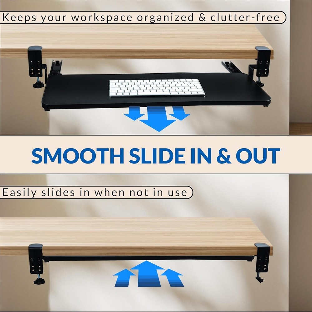 Keyboard Tray Under Desk, Pull Out Keyboard & Mouse Tray with C Clam