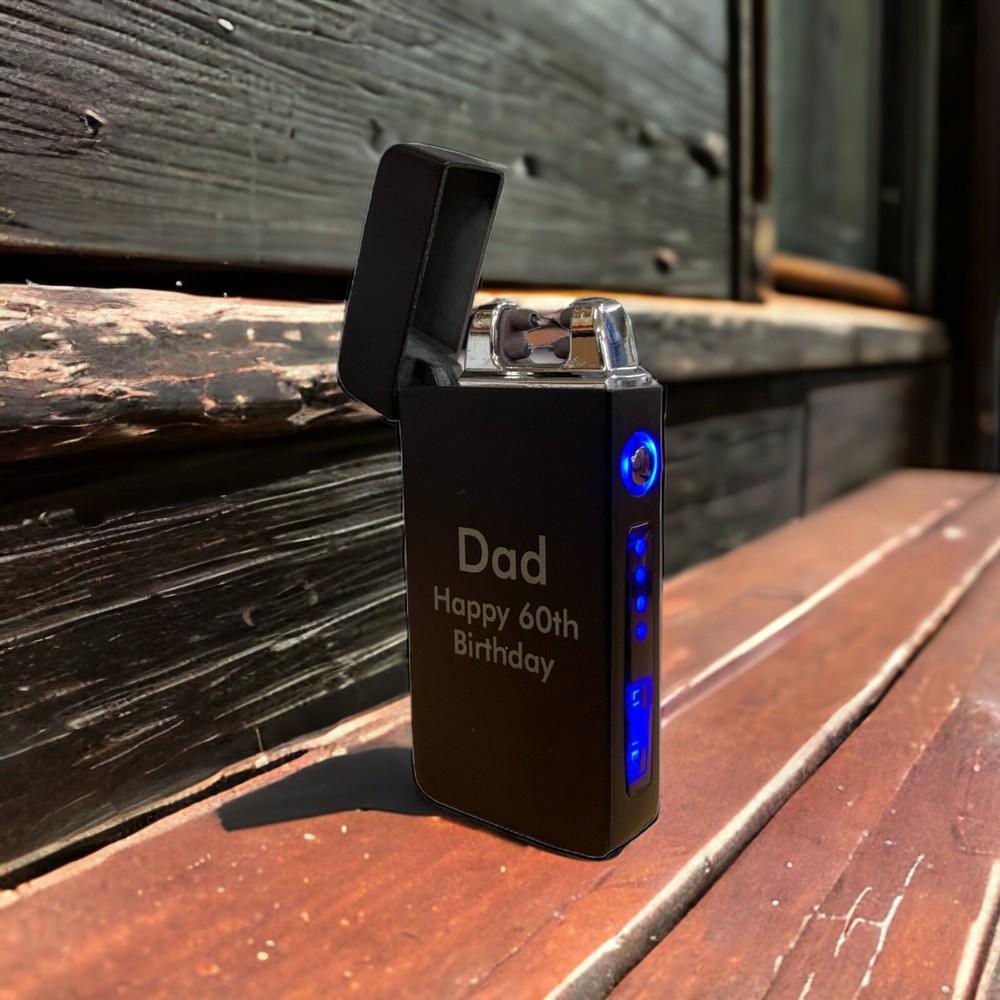 Personalised Black Rectangular ARC USB Lighter - Engraved Smoking Gift