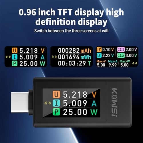 4-30V 0-8A USB C Tester Digital Multimeter, Voltage and Current Tester Black