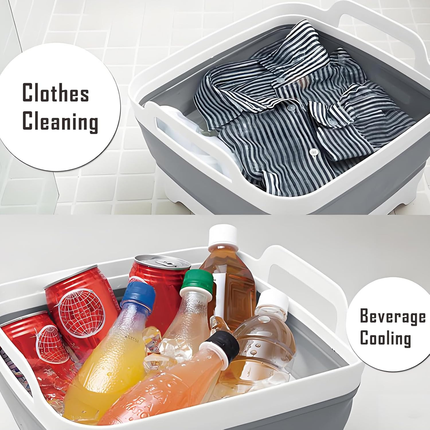 Collapsible Dish Basin with Drain Plug, 9L 2.4 Gallon Portable Wash Basin Dishpa