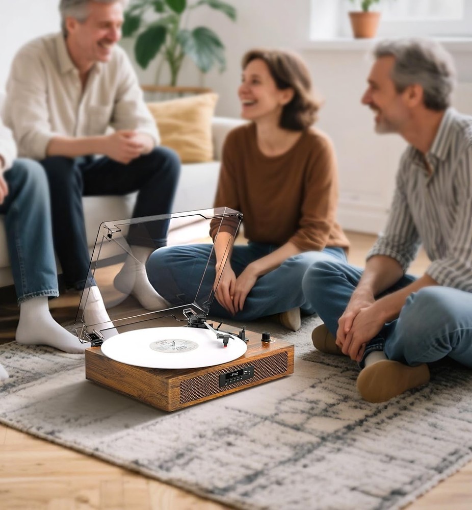 Bluetooth Record Player - 3 Speed Turntable with Built-In Speaker USB Recording