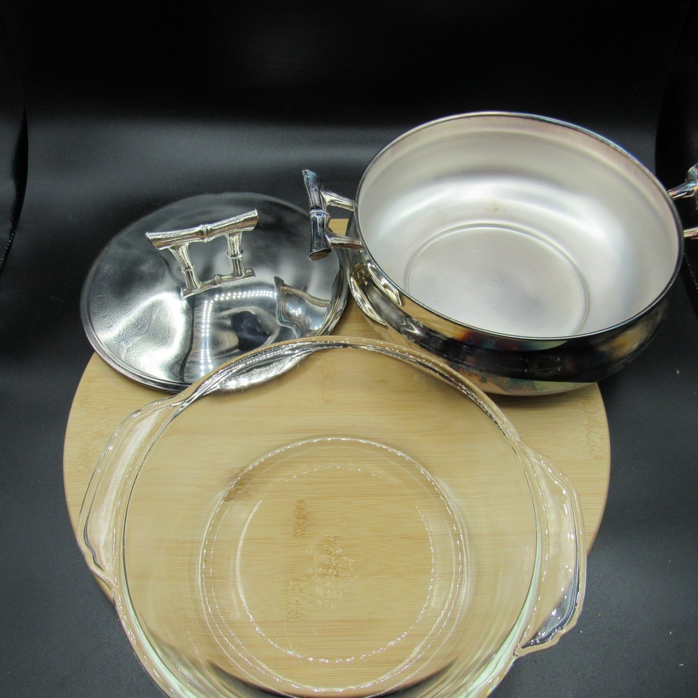 Silver Plated Dinner Serving Bowl With Glass Anchor Hocking Fire King Insert