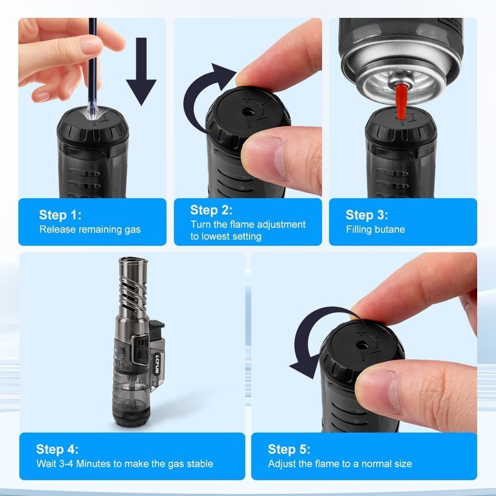 LcFun Torch Lighter 2 Pack Windproof Adjustable Single Jet Flame Double Black