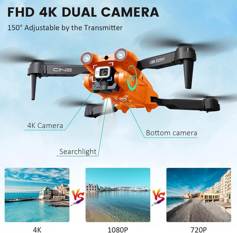 i3 PRO Foldable RC Drone 4K HD FPV Camera Obstacle Avoidance Quadcopter +Battery