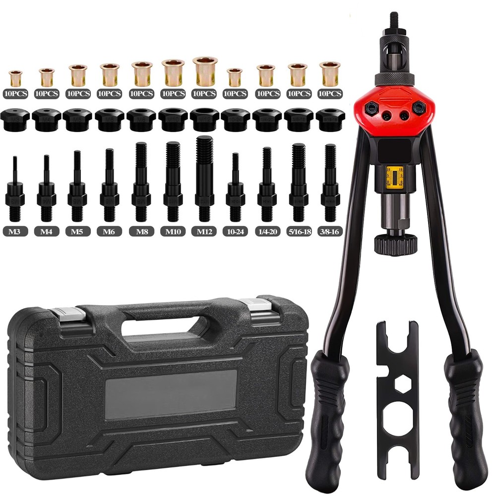 16" Rivet Gun Kit Rivnut Thread Setting Tool Nut Setter NutSert Metric SAE 110PC