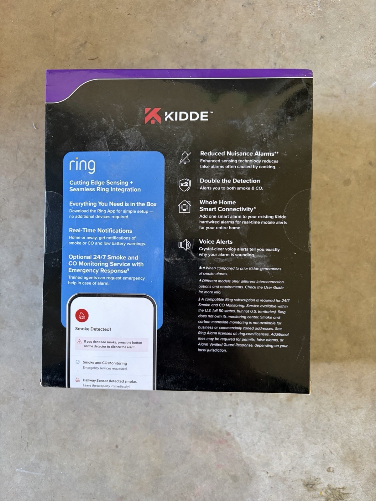 Kidde Smart Smoke Carbon Monoxide Detector Ring App Hardwired AA Backup Alarm