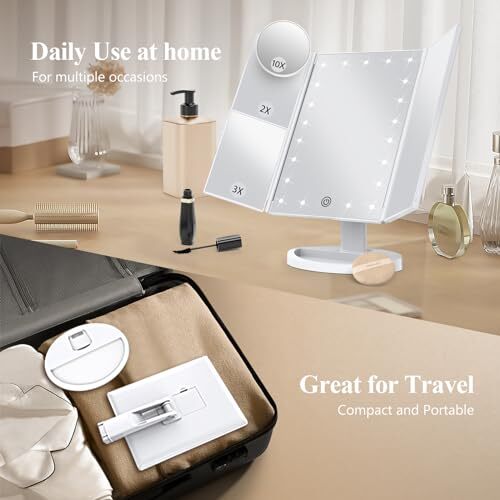 Makeup Mirror Vanity Mirror with Lights, 2X 3X 10X Magnification, Lighted White