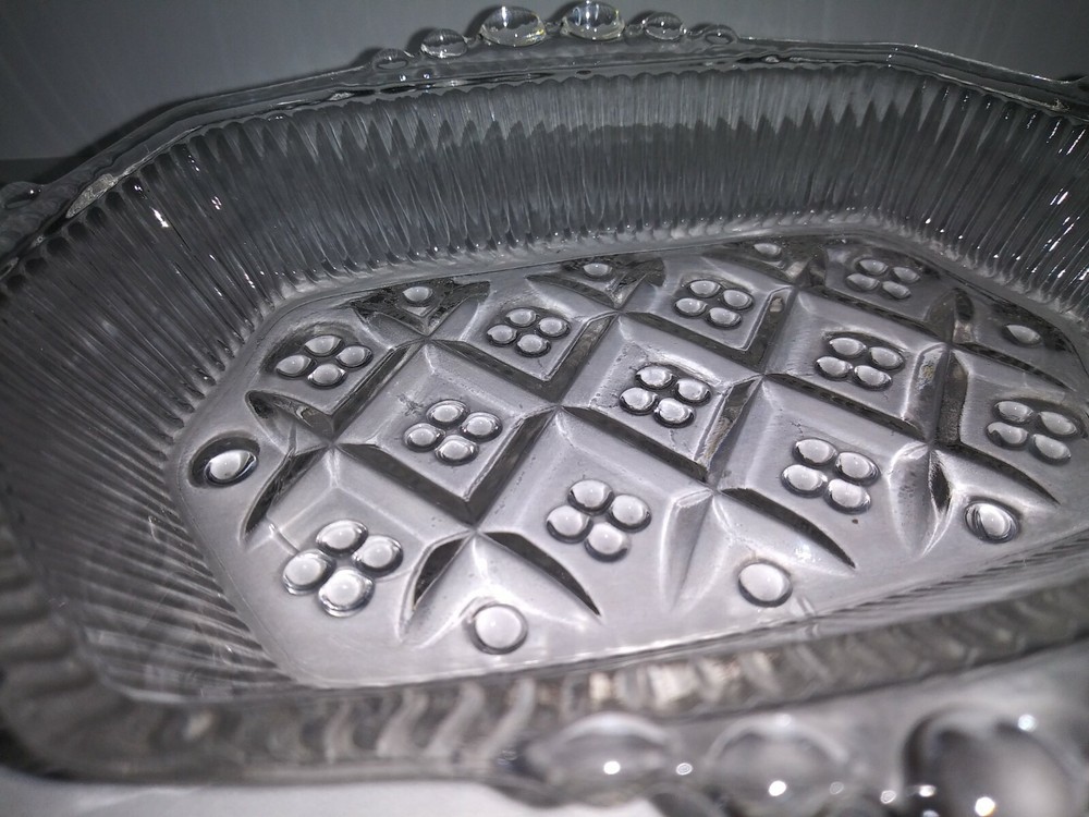 Depression Patterned Glass Double Handled Hobnail Tray